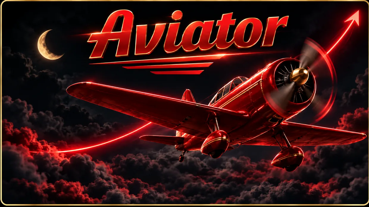 Ilustración editorial de Aviator con un avión rojo y una curva de multiplicador ascendente