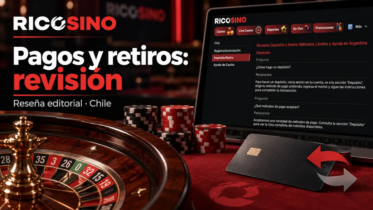 Portada editorial «Pagos y retiros: revisión» con una tarjeta de pago sin marca, el borde de una ruleta y flechas de transferencia